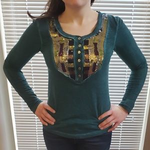 Free People Green Sequin XS long Sleeve Shirt